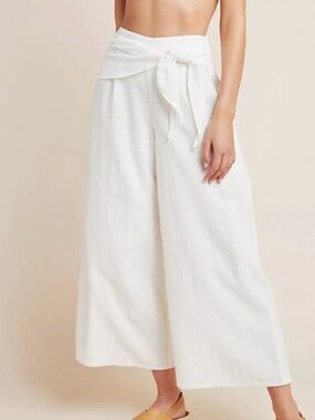L*space Hanalei High-Waist White Wide-Leg Tie-Front Pants